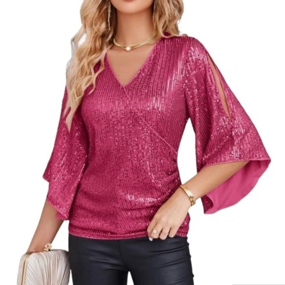GRACE KARIN Feestelijk glittershirt voor dames, mouwloos, met pailletten, blouse, tanktop, voor herfst en winter, bordeauxrood, L GRACE KARIN Feestelijk glittershirt voor dames, mouwloos, met pailletten, blouse, tanktop, voor herfst en winter, bordeauxrood, L